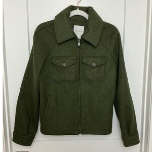 Avec Les Filles Anthropologie Relaxed Zip Front Jacket Shacket Olive Felted| XS
